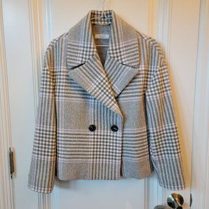 NWOT Peserico Double Breasted Wool Blend Check Blazer